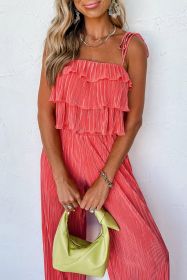 Pale Chestnut Ruffle Tiered Cami Pleated Wide Leg Pants Set (size: (US 16-18)XL)