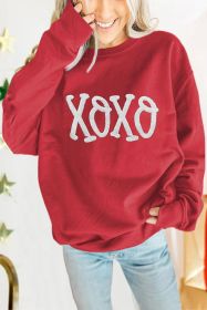 Racing Red XOXO Print Drop Sleeve Pullover Sweatshirt (size: (US 16-18)XL)