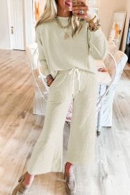 White Solid Color Textured Long Sleeve Top and Pants Set (size: (US 16-18)XL)
