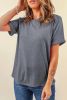 Gray Solid Color Basic Crew Neck Plain Tee