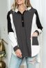 Black Color Block Snap Button Oversized Pullover Hoodie