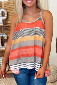 Red Colourful Striped Casual Flowy Cami Top (size: (US 16-18)XL)