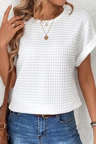 White Textured Batwing Sleeve Plain T Shirt (size: (US 16-18)XL)