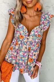 Multicolor Floral Ruffle Sweetheart Peplum Top (size: (US 16-18)XL)