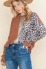 Gold Flame Leopard Sequins Patchwork Drop Sleeve Top