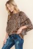 Chestnut Leopard Ruffle Flounce Sleeve Blouse