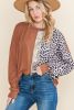 Gold Flame Leopard Sequins Patchwork Drop Sleeve Top