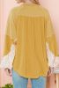 Beige Floral Splicing Lantern Sleeve Patchwork Blouse
