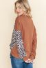 Gold Flame Leopard Sequins Patchwork Drop Sleeve Top