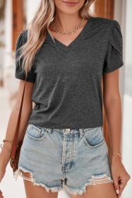 Carbon Grey Tulip Sleeve V Neck T-Shirt (size: (US 16-18)XL)