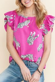 Rose Cheetah Print Ruffle Trim Sleeveless Shirt (size: (US 16-18)XL)