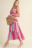 Red Stripe Ruffled Straps Smocked Tiered Midi Dress