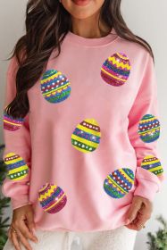 Pink Easter Sequin Egg Graphic Crew Neck Sweatshirt (size: (US 4-6)S)