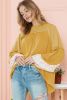 Beige Floral Splicing Lantern Sleeve Patchwork Blouse