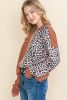 Gold Flame Leopard Sequins Patchwork Drop Sleeve Top