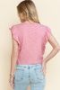 Pink Ruffle Sleeve Crewneck Ribbed Crop Top