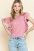 Pink Ruffle Sleeve Crewneck Ribbed Crop Top