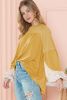 Beige Floral Splicing Lantern Sleeve Patchwork Blouse