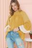 Beige Floral Splicing Lantern Sleeve Patchwork Blouse