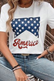 White Casual America Stars Graphic Crew Neck T Shirt (size: (US 4-6)S)