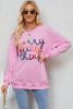 Pink Merry Every Thing Glitter Letter Christmas Sweatshirt