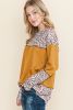 Orange Leopard Print Waffle Knit Patchwork Top
