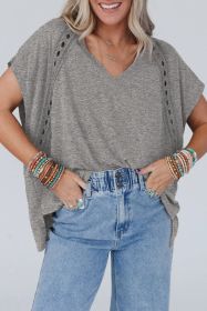 Gray Crochet Lace Detail Batwing Sleeve Oversized Tee (size: (US 4-6)S)