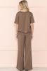 Smoke Gray Solid Color T-Shirt and Wide Leg Pants Set