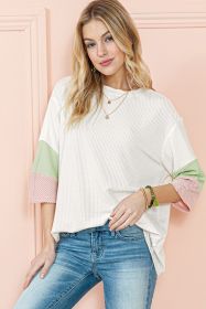 White Ribbed Colorblock Drop Sleeve Top (size: (US 16-18)XL)