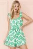 Green 60s Floral Print Knotted Strap Flared Romper