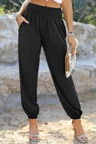 Black Pocketed Smocked High Waist Joggers (size: (US 16-18)XL)