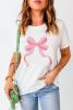 White Casual Flowing Bow Knot Graphic Round Neck Tee