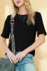Black Ribbed Splicing Short Sleeve Round Neck T-shirt
