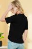 Black Ribbed Splicing Short Sleeve Round Neck T-shirt