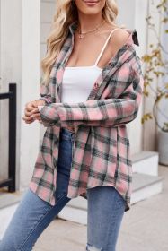Pink Plaid Print Button Up Round Hem Shirt (size: (US 8-10)M)