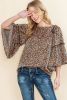 Chestnut Leopard Ruffle Flounce Sleeve Blouse