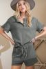 Laurel Green Waffle Knit Henley Top and Drawstring Shorts Set