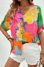Multicolour Boho Floral V-Neck Dolman Blouse (size: (US 4-6)S)