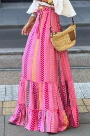 Pink Boho Tassel Tie Ruffled Tiered Maxi Skirt (size: (US 16-18)XL)