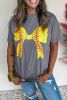 Gray Casual Baseball Bowknot Graphic Roll Up Sleeve Tee