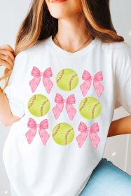 White Casual Bow Tie Baseball Graphic Round Neck Tee (size: (US 4-6)S)