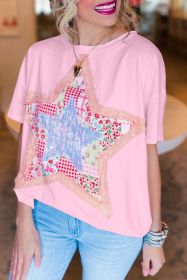 Pink Vibrant Star Patchwork Loose T-shirt (size: (US 16-18)XL)