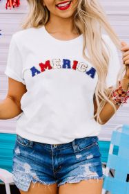 White Chenille AMERICA Graphic Crewneck T Shirt (size: (US 4-6)S)