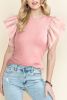 Pink Casual Dotty Layered Ruffle Ribbed Knit Top