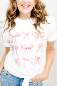 White Girly Bowknot Print Graphic T Shirt (size: (US 4-6)S)