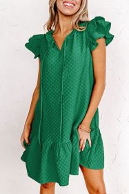 Blackish Green Flutter Shoulder Textured Checked Mini Dress (size: (US 16-18)XL)