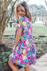 Green Colorful Floral Print V Neck Frill Tiered Dress
