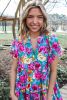 Green Colorful Floral Print V Neck Frill Tiered Dress