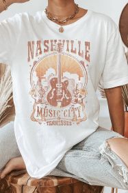 White Vintage NASHVILLE Music City Crewneck Graphic T Shirt (size: (US 16-18)XL)