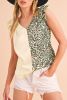 Apricot Leopard Colorblock Splicing Ruffle Sleeveless Shirt